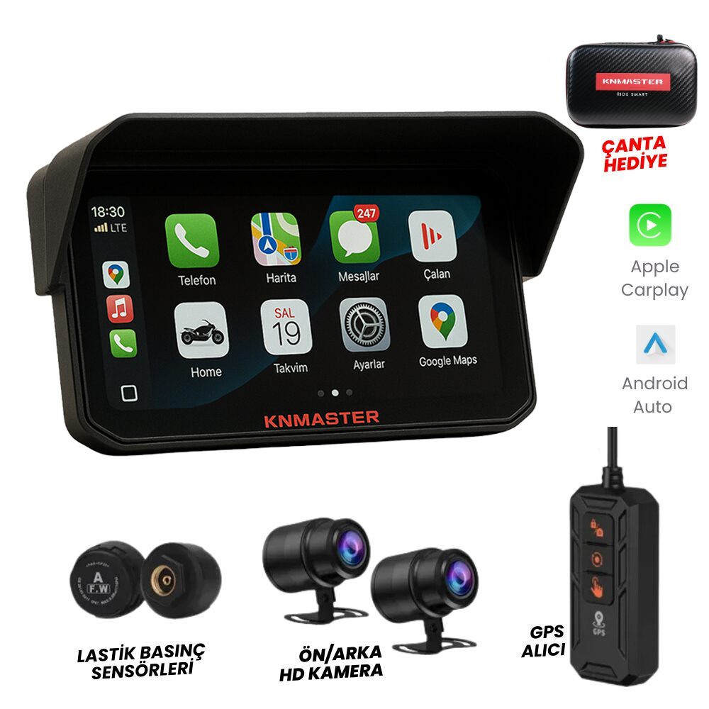 KNMASTER MOTOPLAY 2000 – 6.25” 2K Çift Kameralı Kablosuz CarPlay & Android Auto Destekli Motosiklet Multimedya Ekranı 1 KNMASTER MOTOPLAY 2000 – 6.25” 2K Çift Kameralı Kablosuz CarPlay & Android Auto Destekli Motosiklet Multimedya Ekranı